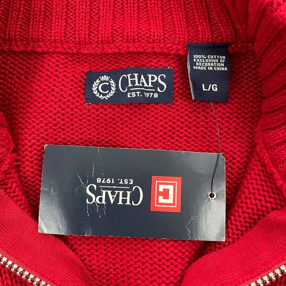 Chaps 1/4 Zip Lodge Snowflakes Pullover Sweater Cabin Red Size L - Picture 10 of 10